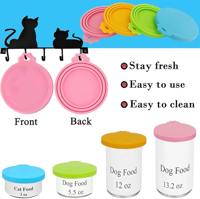 Food Can Lids, 4 Pcs Silicone Pet Food Can Covers for Dog & Cat Food, One Tin Cap Fit Most Standard Size Dog Cat Food Canned（Multicolor）…