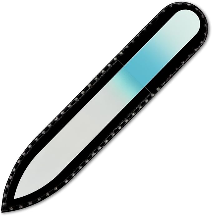 Mont Bleu Rainbow Crystal Nail File in Black Pouch - Small/Purse Size - Czech Tempered Glass - Handmade in Bohemia (Czech Republic)