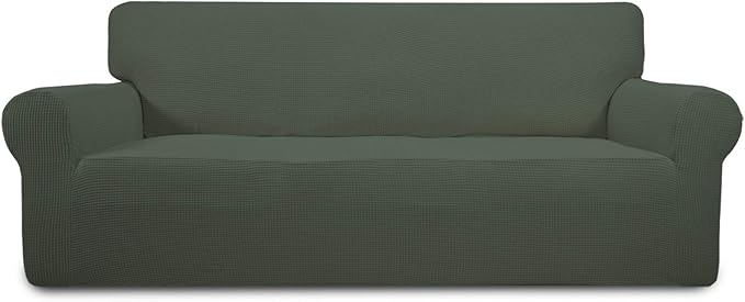 Easy-Going Stretch Oversized Sofa Slipcover 1-Piece Sofa Cover Furniture Protector Couch Soft with Elastic Bottom for Kids, Polyester Spandex Jacquard Fabric Small Checks Olive Green