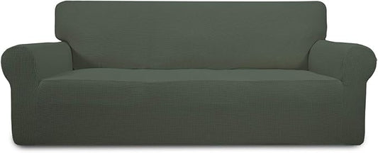 Easy-Going Stretch Oversized Sofa Slipcover 1-Piece Sofa Cover Furniture Protector Couch Soft with Elastic Bottom for Kids, Polyester Spandex Jacquard Fabric Small Checks Olive Green