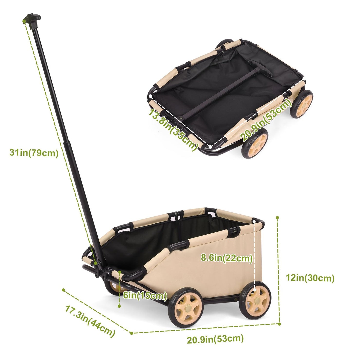 AESRAOU Mini Dog Strollers for Mini Pets, Foldable Multifunctional Shopping Carts with Extendable Pull Handle, Doggie Wagon Built-in Cushion and Safety Rope with Storage Bag (Khaki)