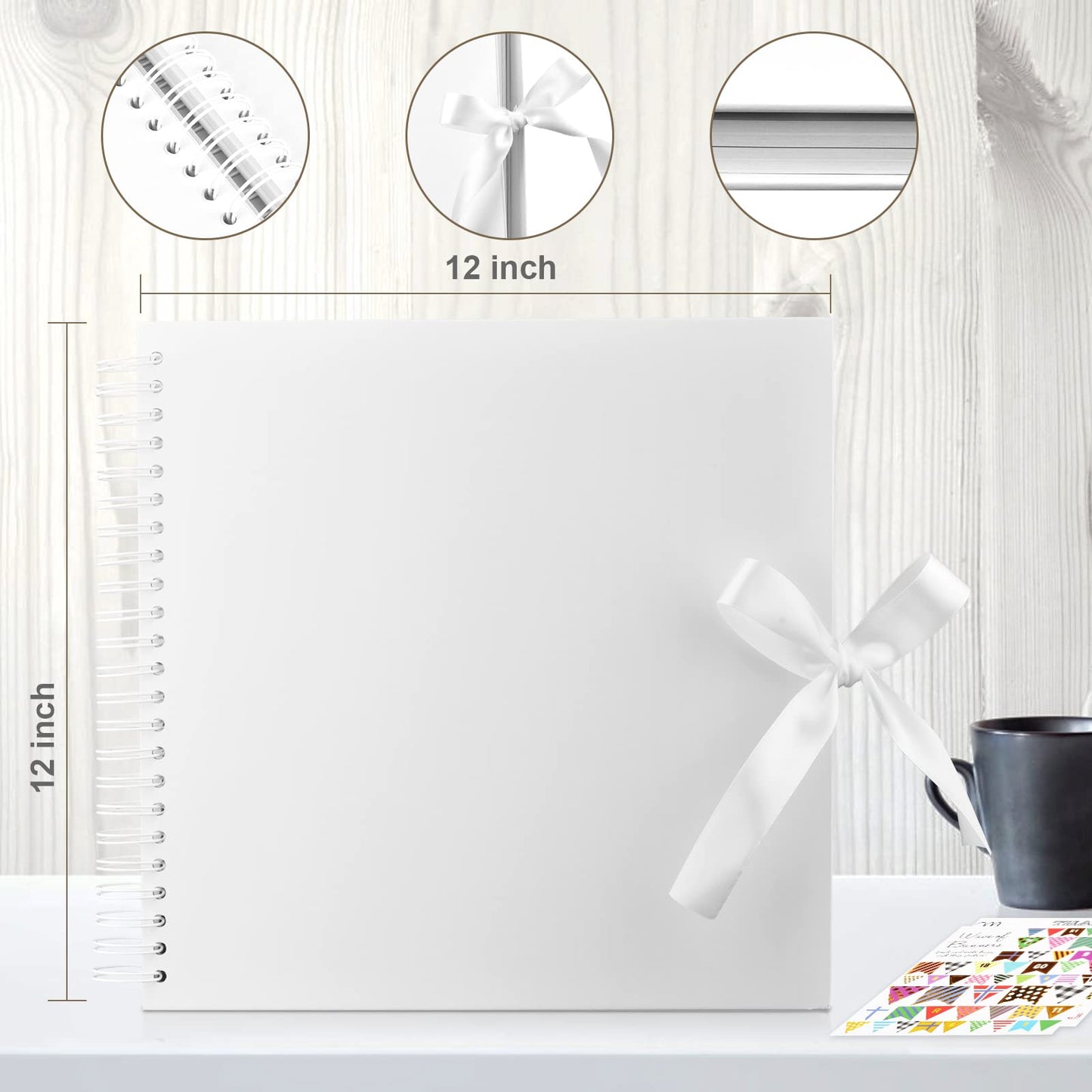 GOTIDEAL 12 x 12 Inch Scrapbook Album with 10 Metallic Markers,80 Pages Craft Paper Photo Album for Wedding and Anniversary, Family DIY Photo Album with Scrapbooking Stickers Corners(White)
