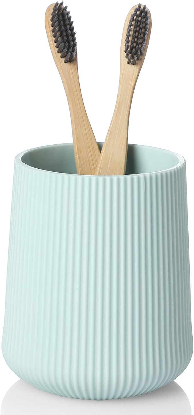 YAUKPH Green Striped Toothbrush Holder for Electric Toothbrushes Bathroom Organizer Cup for Toothpaste Kids & Adults