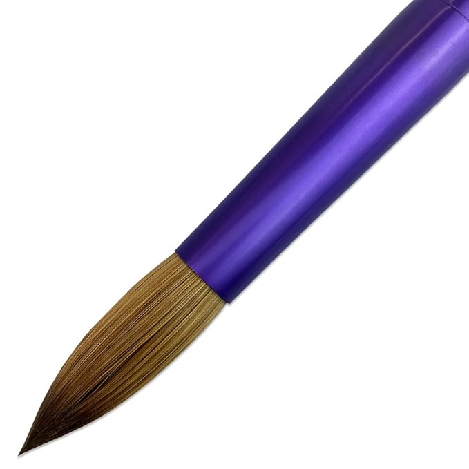PANA Pure Kolinsky Hair Acrylic Nail Brush - Round Shape Purple Ferrule with Beige Wood Handle (Size 10)