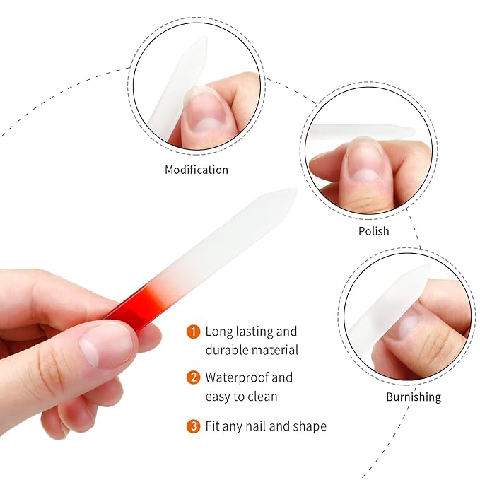 Honoson 24 Pcs Crystal Glass Nail Files Czech Glass Fingernail Files Professional Manicure Tool for Natural Nails, Gradient Rainbow Color Buffer Nail Care for Salon Gift, 9 x 1 x 0.3 cm(Classic Color)
