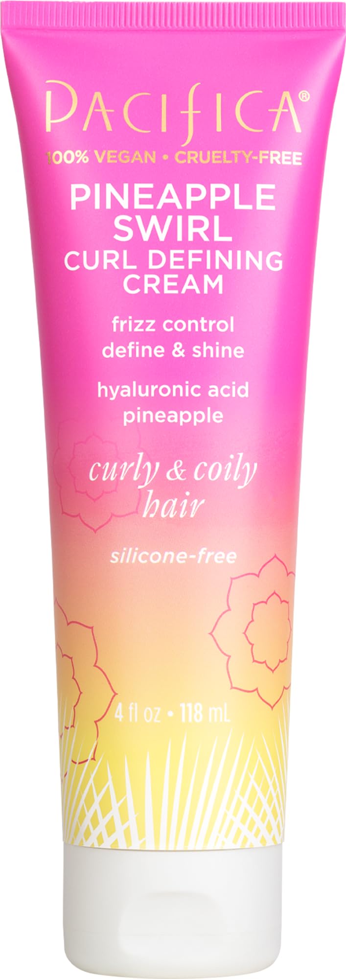 Pacifica Pineapple Swirl Curl Defining Cream – Bounce, Frizz Control & Curl Enhancer Styling Cream for Curly Hair & Wavy Hair – Coconut Oil & Hyaluronic Acid For No-Crunch Hold – Cruelty-Free – 4-oz