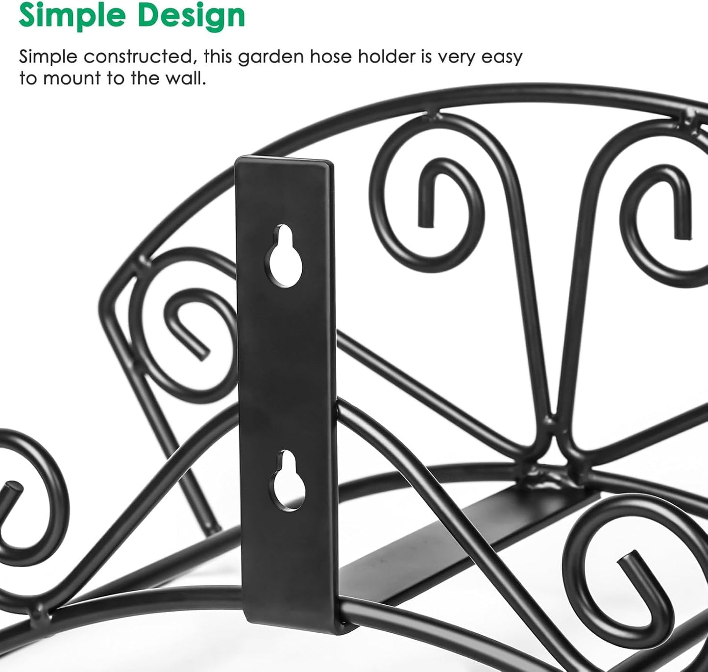 TomCare Garden Hose Holder Extra Large Water Hose Holders Holds 160 FT Hoses Heavy Duty Metal Hose Hanger Wall Mount Decorative Garden Hoses Storage Organizer Reels for Outside Yard, Black