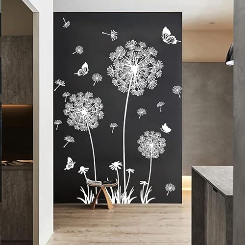 Wall Decals Peel and Stick Wall Stickers Decor Flower Wall Mural for Bedroom Butterfly Dandelion Wall Art Floral Wall Stickers & Murals for Living Room Bathroom Removable Door Sticker