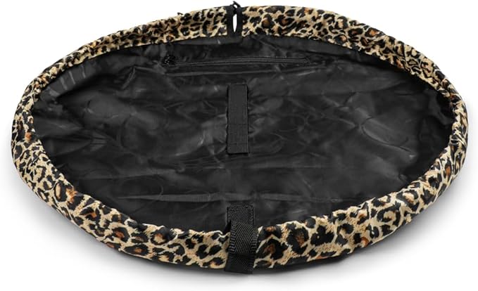 Lay-n-Go Cosmo Layflat Drawstring Cosmetic & Makeup Bag Organizer w/Zipper Pocket, Brush Loops & More, Cinch to Close, Lay Flat to Use, Durable, Machine Wash, Travel Toiletry Bag (20", Leopard)