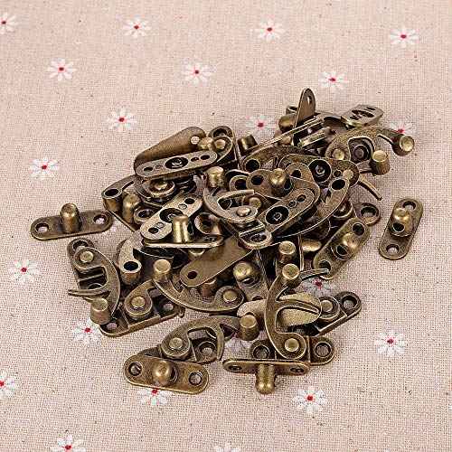40 Pieces Jewelry Box Replacement Lock - Antique Box Latch Thickened Solid Bronze Tone Hook Clasp, Right Latch Hook Hasp Horn Lock, Wooden Cabinet Latch with 160 Replacement Screws (Bronze)