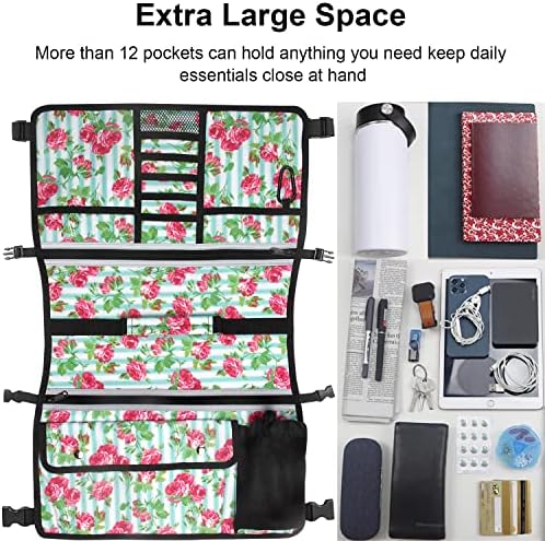 Wheelchair Storage Bag, Double-Sided Armrest Pouch with Cup Holder and Reflective Strip, for Wheelchairs and Walkers (White Floral)