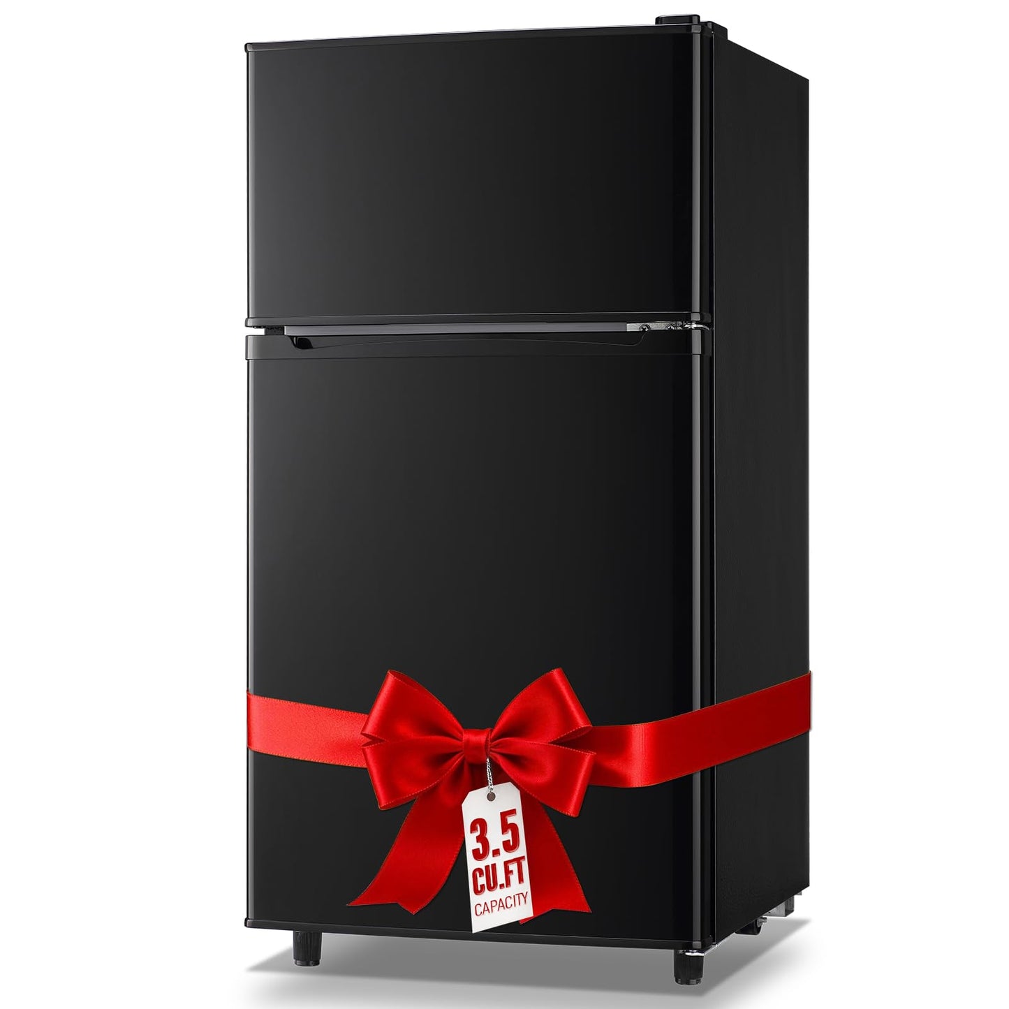 WANAI 3.5 CU.FT 2 Door Mini Fridge with Freezer Freestadning Small Refrigerator Features 7 Gear Mechanical Control, Side Bottle Rack, 2 Glass Removable Shelves, Crisper Drawer Black