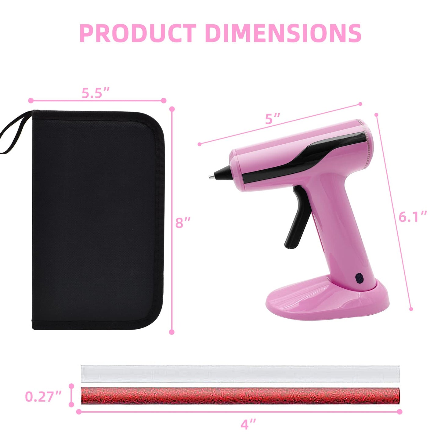Liumai Cordless Hot Glue Gun Kit with 30pcs Mini Glue Sticks, USB Rechargeable Mini Glue Gun with Carrying Case, Stand-Up Base, Smart Power-Off Hot Melt Glue Gun for Crafting, Pink