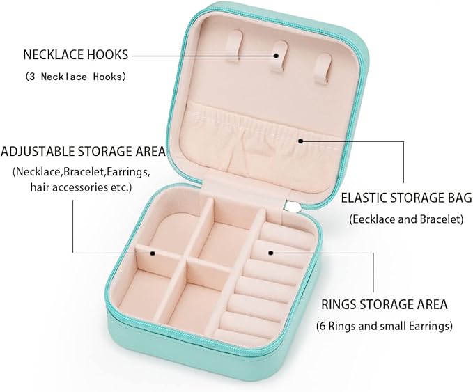5pack/PU Leather Travel Jewelry Case, Mini Jewelry Box, Small Jewelry Organizer Portable Display Jewelry Storage Case for Rings Earrings Necklace Bracelet Bangle for Girls Women(Blue)