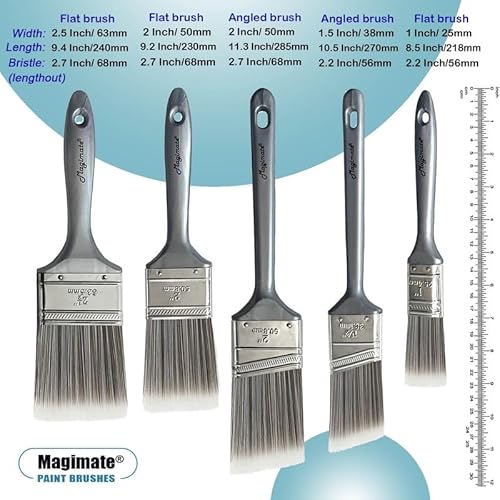 Paint Brushes Set, Angled Sash Stain Brushes, Flat Paint Brushes for Walls, Furniture and Home Improvement, Assorted Sizes (5-Pack)