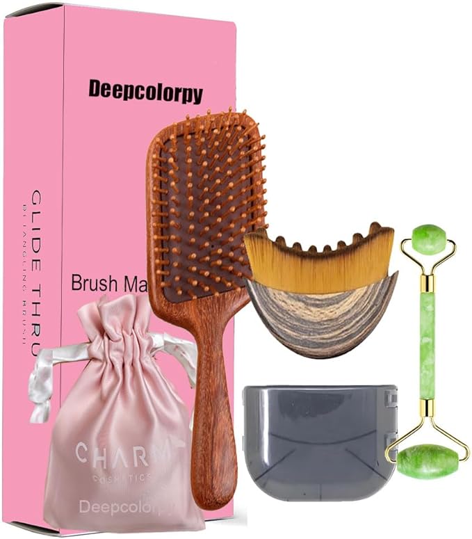 Lymphatic Contour Face Brush with Facial Roller Wet Hair Massager Kit, Self Care Brush Gift Set for Face Lift Lymph Drainage Hair Growth Relax,Christmas Birthday Holiday Gift for Mom Women