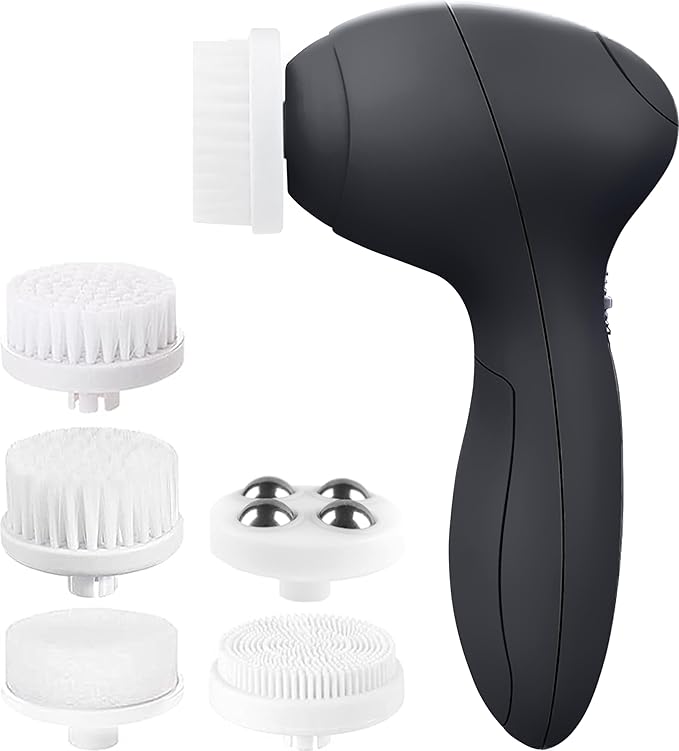 Facial Cleansing Brush Face Scrubber Exfoliating Cleaning Skin Care Cleanser Wash Women Girls Electric Beauty Powered Exfoliator Skincare Spin Tools Scrub Washer Self Care by VISOFO (Onyx)