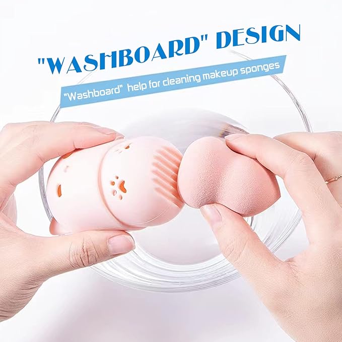 MR LION Makeup Sponge Holder + Makeup Blender Travel Case Beauty Sponge Blender Drying Stand & Storage Containers (Pink&Purple)