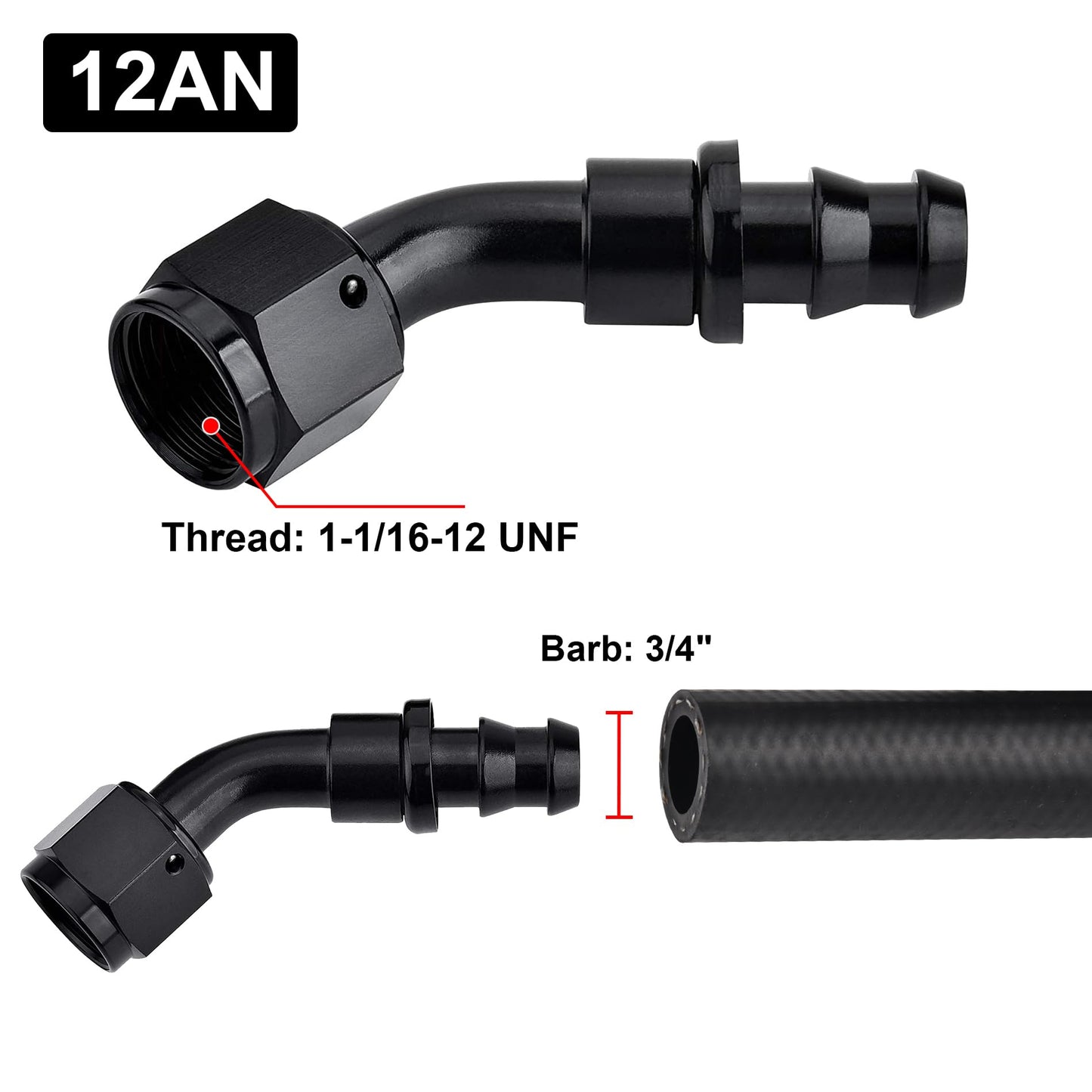 EVIL ENERGY 12AN 45 Degree Push Lock Hose Fitting End Black 2PCS
