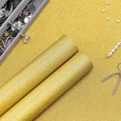 wishFIRE Gold Glitter Peel and Stick Wallpaper 17.3" x 120" Sparkly Contact Paper Gift Wrapping Paper Removable Self-Adhesive Bling Wallpaper DIY Decorative for Bedroom Living Room