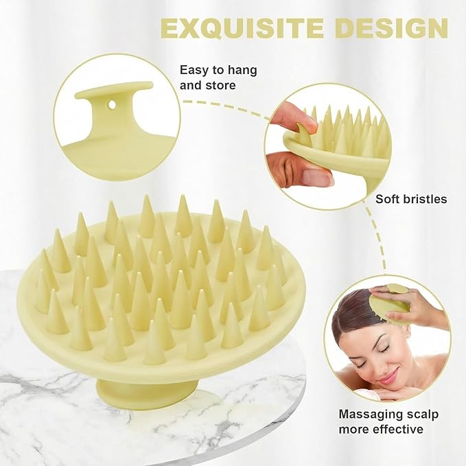 Silicone Scalp Massager Shampoo Brush, Scalp Brush for Hair Growth & Dandruff Removal, Hair Scrubber Scalp Stimulator Exfoliator Brush with Soft Bristles for Wet Dry Scalp Care (Light Yellow)