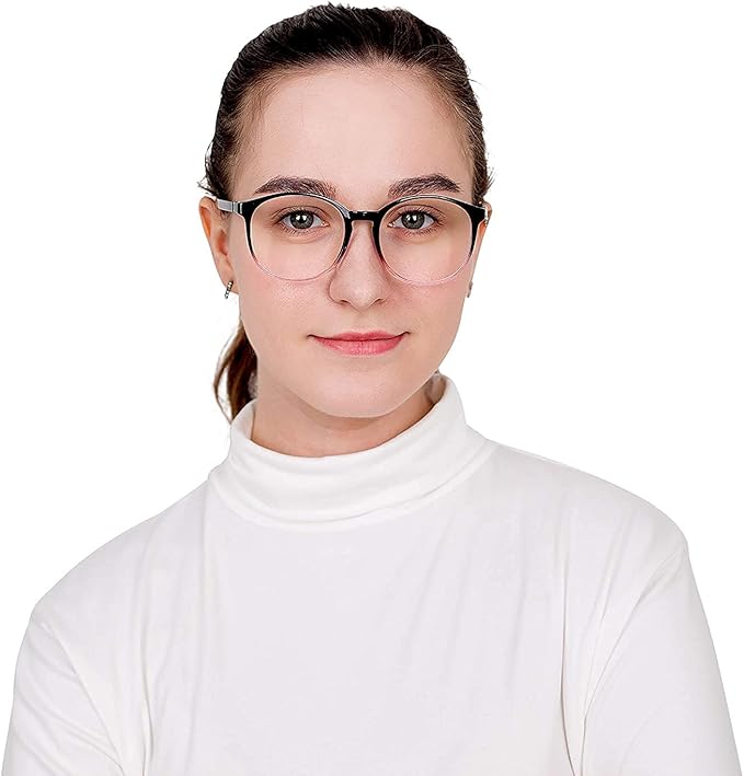 LifeArt Round Blue Light Blocking Glasses, Computer Glasses, Gaming Glasses, TV Glasses for Women Men (Black Purple, 2.00 Magnification)