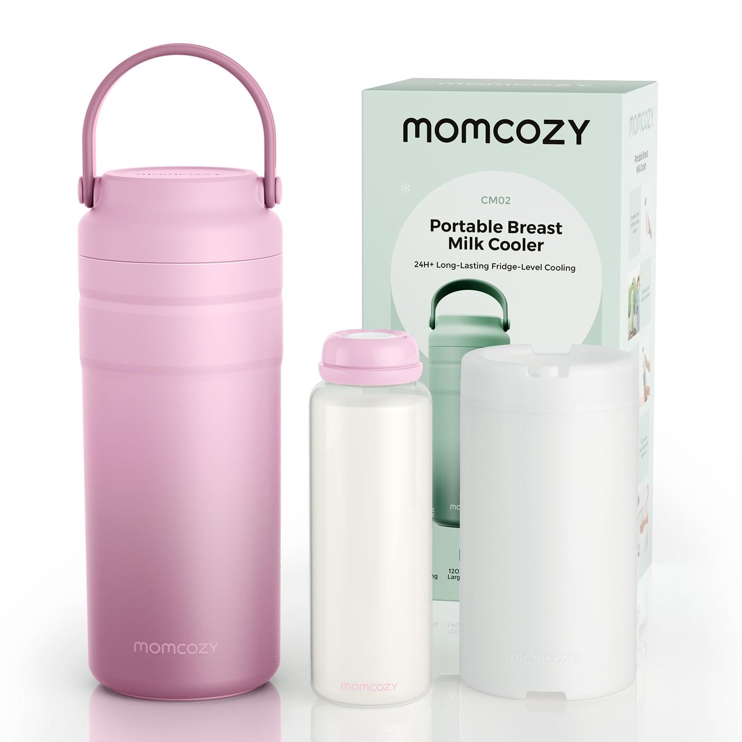 Momcozy Portable Breast Milk Cooler for Travel, 24H Ice-Free Cooling Breastmilk Storage Bottles Container, 12oz Leak Proof Outdoor Small Freezer, Baby Breastfeeding Essential for New Moms, Pink