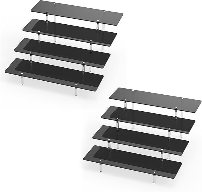 Acrylic Display Stands Risers, Perfume Cologne Organizer, Black 4 Tier Cupcake Stand Riser Shelf Compatible with Funko Pop Figures Food Dessert Makeup Skincare Cosmetics Lotion Organizer (2 PACKS)