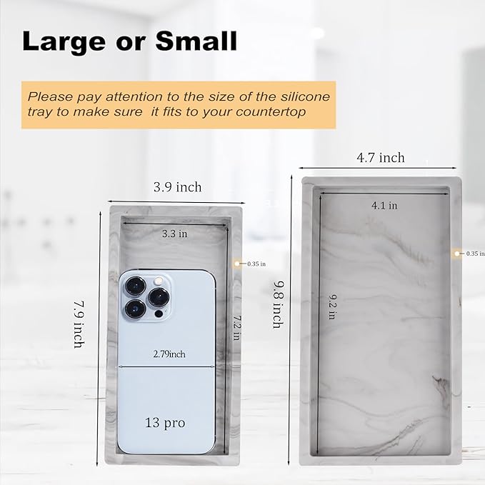Bathroom Trays for Counter, Slicone Vanity Trays for Bathroom, Rectangle Sponge Holder for Kitchen Sink - Marble Grey