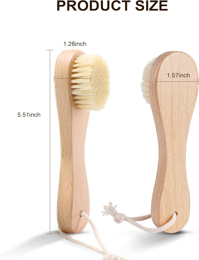 DEBETOOL Wooden Face Dry Brush with Natural Boar Bristle 2-Pack Exfoliating Facial Dry Brush with Hanging Rope - Gentle for Face & Body Cleaning
