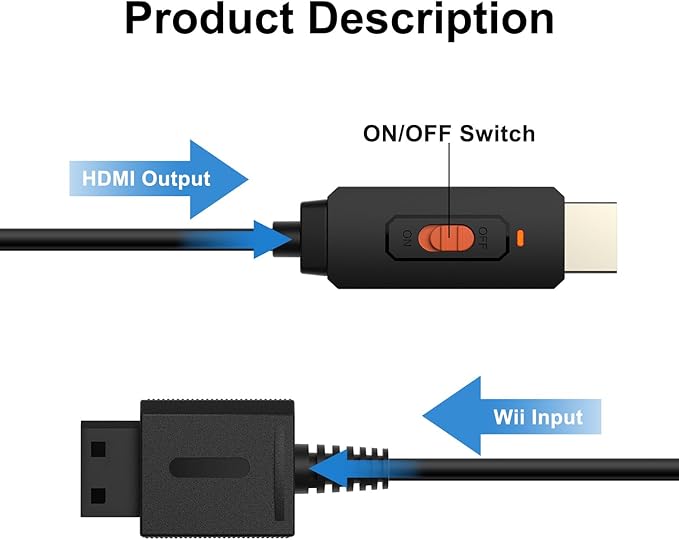 Arector Wii to HDMI Adapter Cable for Full HD Device, Wii Converter Supports All Wii Display Modes 720P HDMI Output, Compatible with wii U HDTV, Monitor — Plug & Play