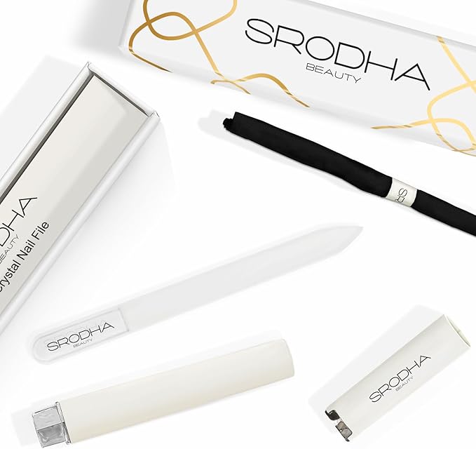Beauty Crystal Glass Nail File | 3 Piece Professional Prep Kit | For Strengthening & Shaping Natural, Gel and Acrylic Nails | Manicure Pedicure Tool Gift Set | Double Sided with Protective Case