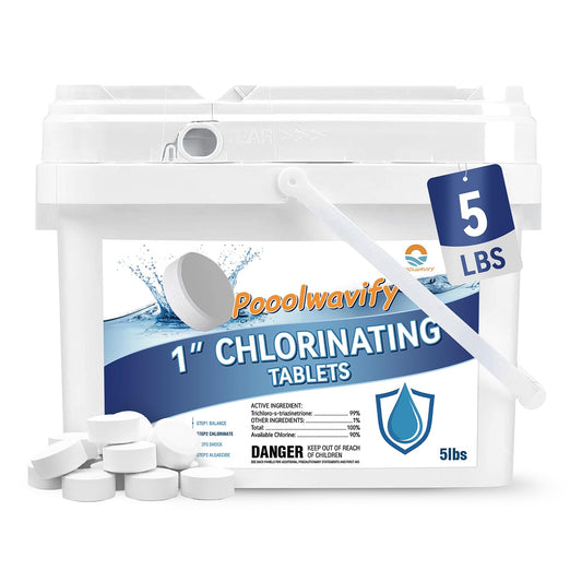 1 Inch Chlorine Tablets for Swimming Pools & Spas | 90% Available Chlorine Trichlor Pool Tablets | Long-Lasting Slow Dissolving Sanitizer for Clean & Clear Water (1inch-5lbs)