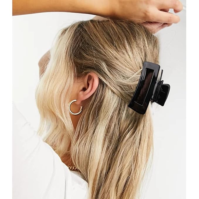 Canitor 4Pcs 3.1 inch Black Hair Clips Claw Clips for Thin and Medium Hair - Acrylic Rectangular French Design Jaw Clips