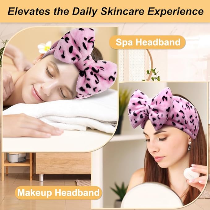 Shintop Women Fashion Lovely Soft Carol Fleece Bowknot Bow Makeup Cosmetic Shower Elastic Hair Band Hairlace Headband (Pink)
