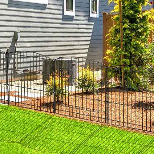 INJOPEXI Decorative Garden Fence 6 Panels 11.8ft (L)¡¿24in (H) with 5 Panels 1 Gate Rustproof Wire No Dig Animal Barrier Fencing for Outdoor Backyard Black