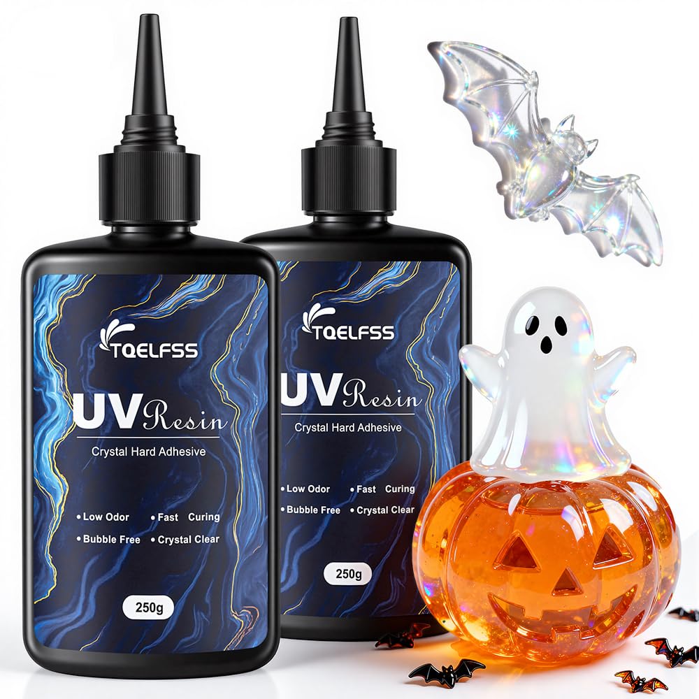 500g UV Resin,Crystal Clear,Hard UV Curing epoxy Resin, Upgraded Formula,odorless,Solar Activated Glue kit，Clear,UV Fast Curing,for DIY Making,Craft Decoration (250 g*2)