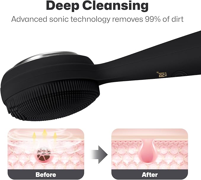 PRITECH Facial Cleansing Brush with 42ÃÂ° ConstantÃ¢ÂÂTemperature Heating Ã¢ÂÂ Rechargeable Silicone Face Scrubber for Deep Pore Cleaning, Waterproof Vibrating Exfoliator for Women & Men (Black)