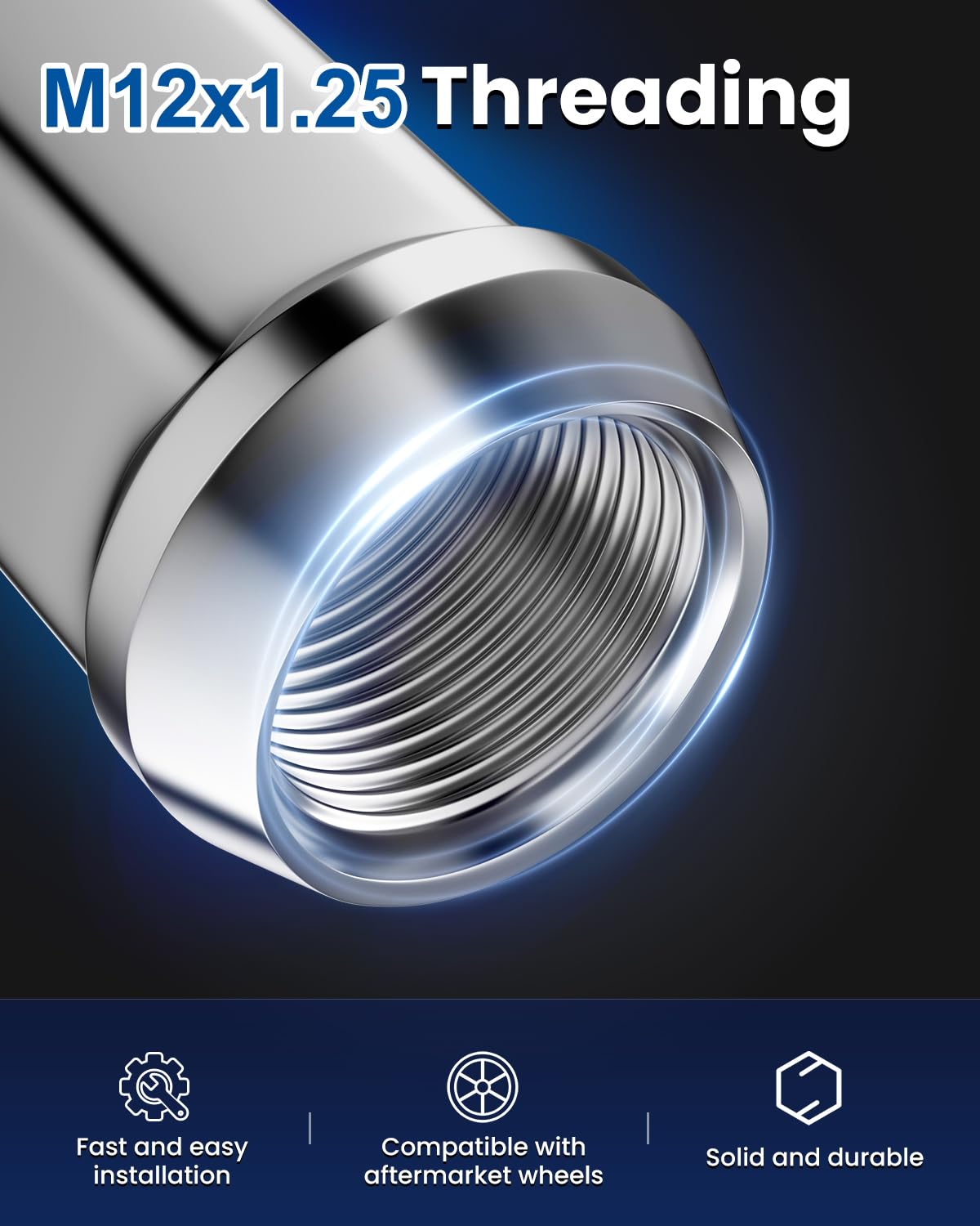 GAsupply 12x1.25 Lug Nuts, M12x1.25 Closed End Bulge Acorn Chrome Lug Nut 3/4" (19mm) Hex 1.38" 35mm Tall, 20 Pack