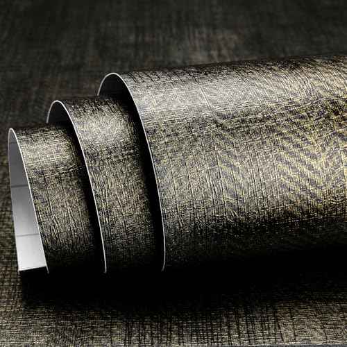Black Gold Wallpaper Peel and Stick Grasscloth Wallpaper Herringbone Textured Woven Fabric Wall Paper Removable Self Adhesive Black Linen Contact Paper for Cabinets Bedroom Walls 17.7"x80"
