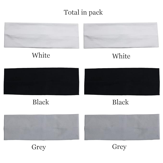 6 Pcs Headbands for Women Hair Cotton Headband Non-slip Stretchy Elastic Head Wrap Holder Hair Accessories Black White Grey Color