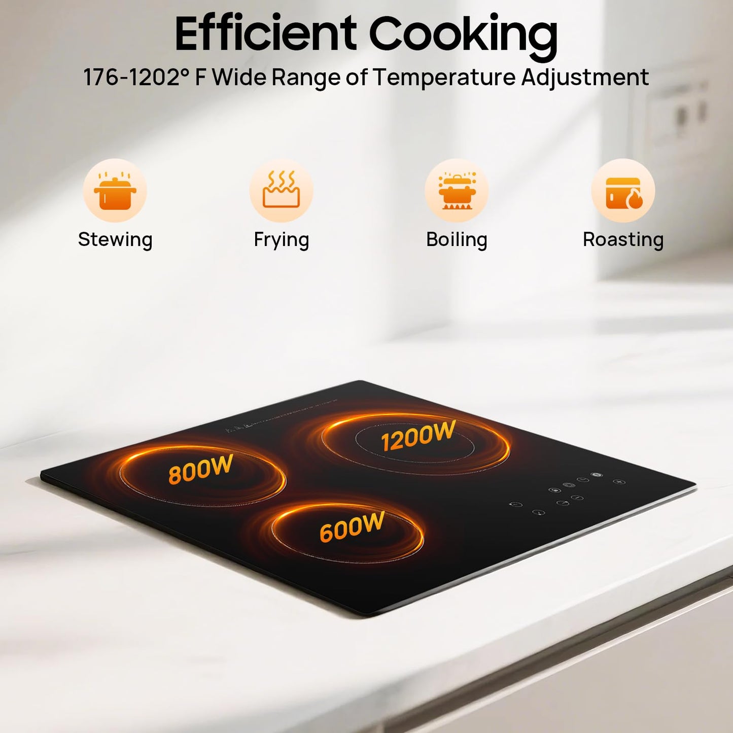 YUASDUU 2600W 110V Electric Cooktop 3 Burner, 23 Inch Portable Built-In Countertop Ceramic Stove Top Built-in Cooktop Sensor Touch Control with Safety Lock & Timer 9 Power Levels (NO PLUG)