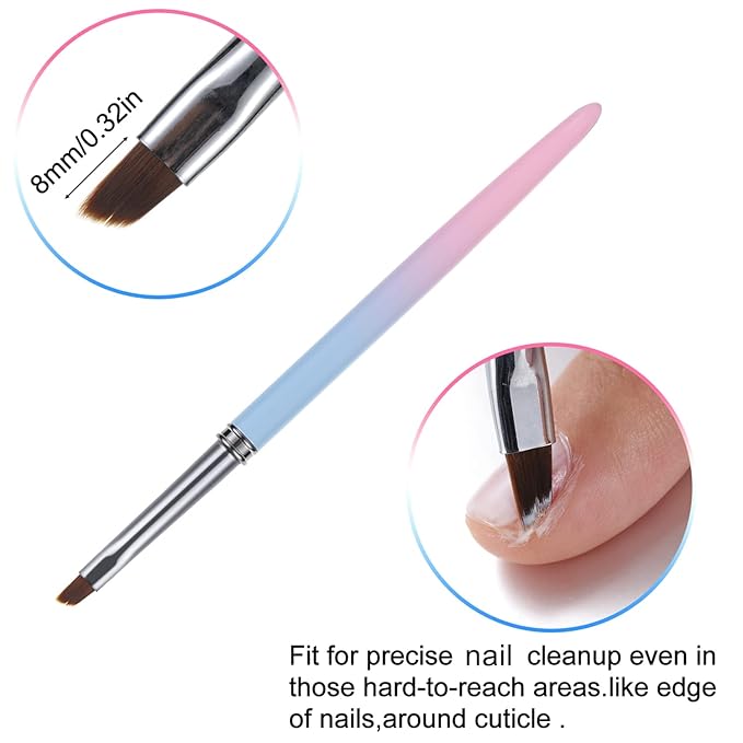 Nail Art Clean Up Brushes,Nail Brushes for Cleaning Polish Mistakes on the Cuticles, Acetone Resistant Nail Brush, Fingernail Cleaning Brushes for Nail Art and Designs (2 Pcs Round&Angled)