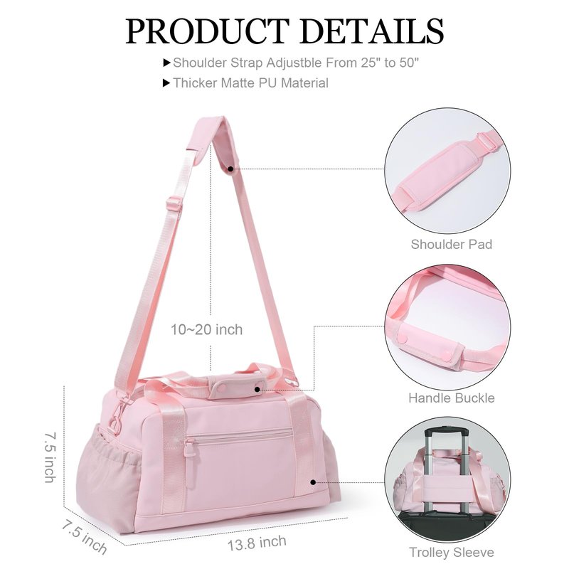 Bucosd Small Gym Bag for Women, Mini Crossbody Gym Duffle Bag with Wet Compartment, Carry on Gym Tote Bag for Workout Dance Sport Travel (Medium-Pink)