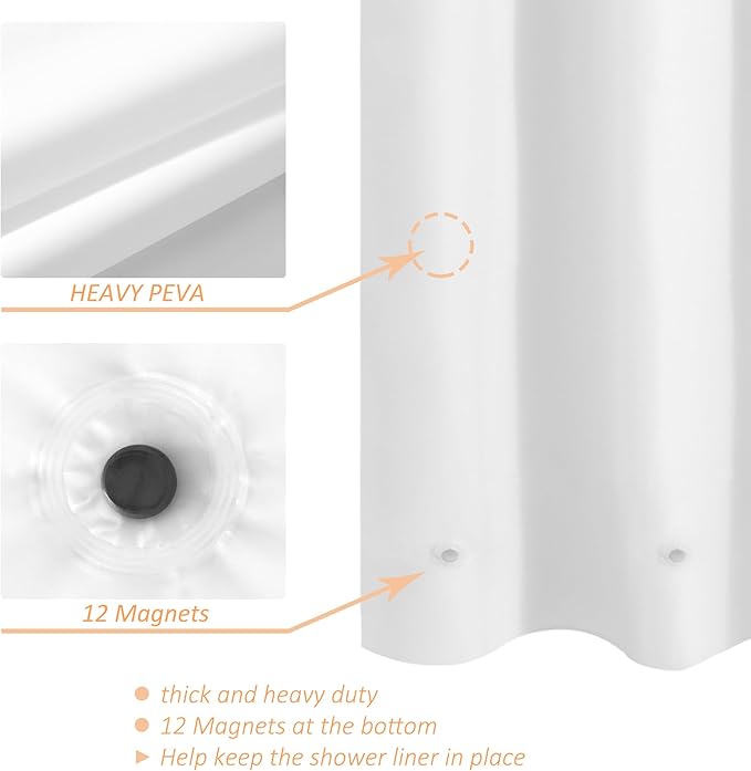 Mrs Awesome White Clawfoot Tub Shower Curtain or Liner with 12 Magnets - Free 36 Hooks Included, Waterproof PEVA, 180" x 70", White