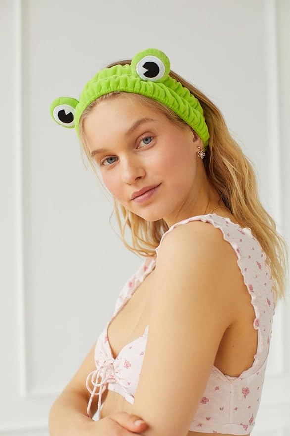 Makeup Headbands for Women for Washing Face Frog Headband Cute Spa Animal Facial Hair Band for Girls Soft Elastic Skincare Shower Head Wraps Green