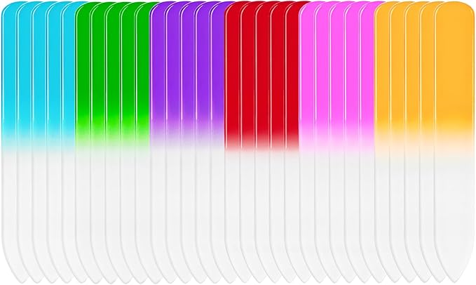 SIUSIO 30 Pack Professional Czech Crystal Glass Nail Files Buffer Manicure Tools Kit Set Gradient Rainbow Color for Nail polishing - The Best Emory Boards for Fingernail & Toenail Care (SIX Color)