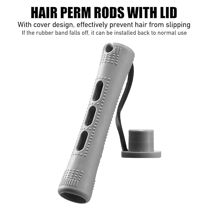 WILLBOND 60 Pcs Short Perm Rods Natural Hair Perm Rods with Elastic Rubber Band Non Slip Plastic Perming Cold Wave Kit for Women Hairdressing Styling Tool(0.59 Inch,Gray)