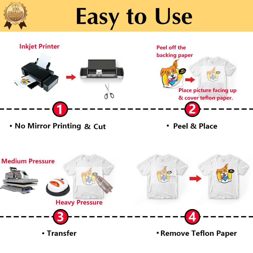 TransOurDream Iron on Heat Transfer Paper for Light T Shirts (10 Sheets, 11x17", Light 2.0) Printable HTV Heat Transfer Vinyl for Inkjet Printers Iron on Transfers for White Cotton Fabrics