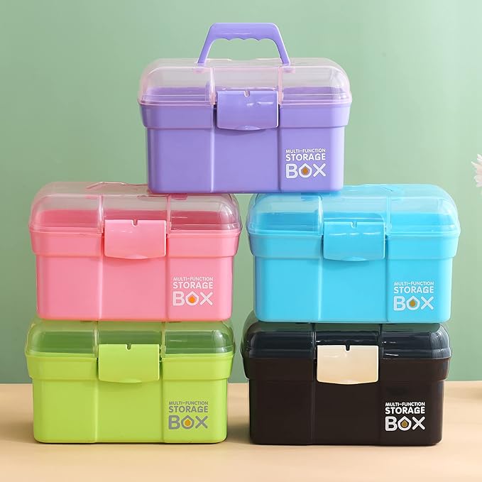 11'' Plastic Box Organizer with Removable Tray, Sewing Organizer, Craft & Art Supply Multipurpose Storage Box for Cosmetic (Black)